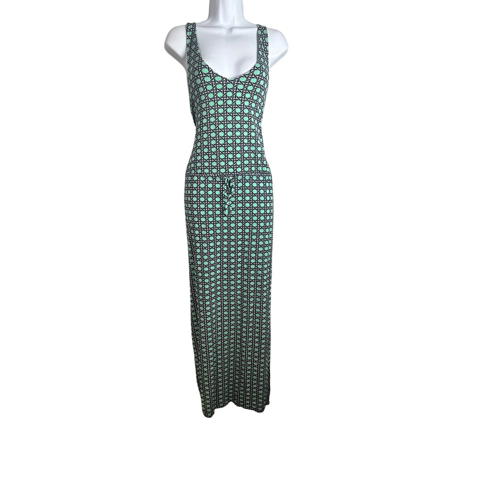 Banana Republic Womens Petite S Mint Green Geometric Maxi Dress Drawstring Waist